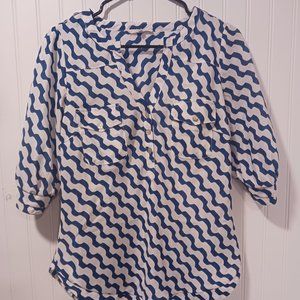 41 Hawthorn Small Blue White Blouse Top V-Neck